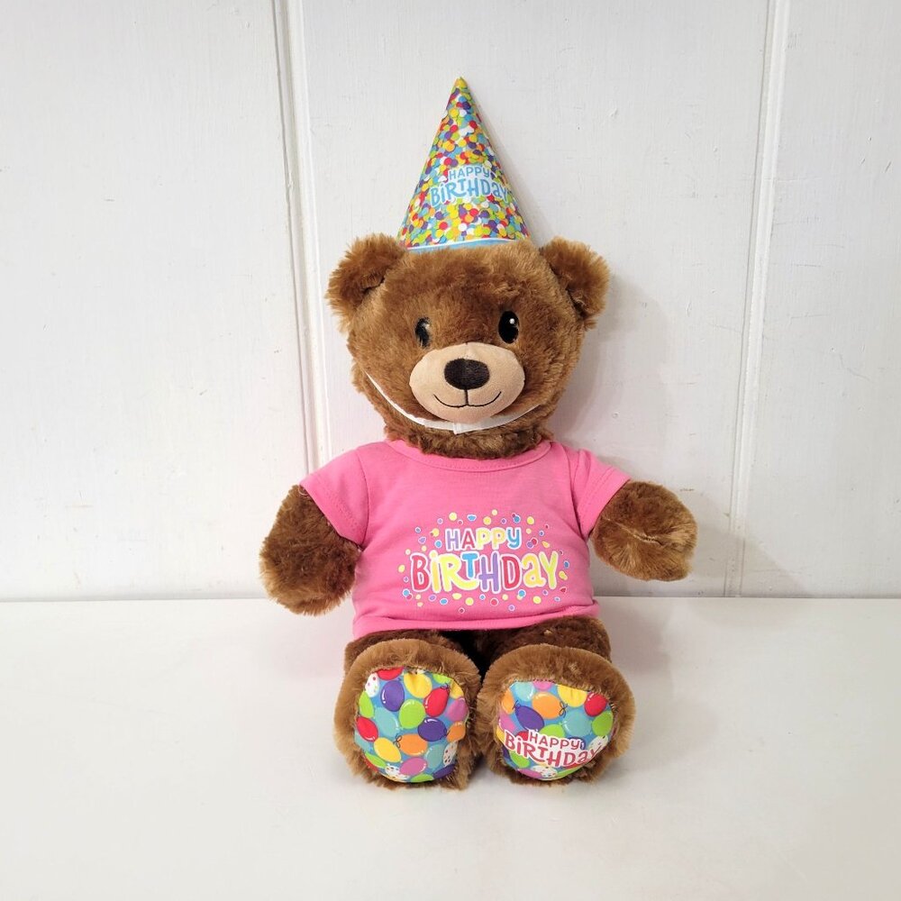 Build-A-Bear Workshop Birthday Teddy Bear W/ Pink Shirt & Party Hat Plush Toy - Picture 5 of 5